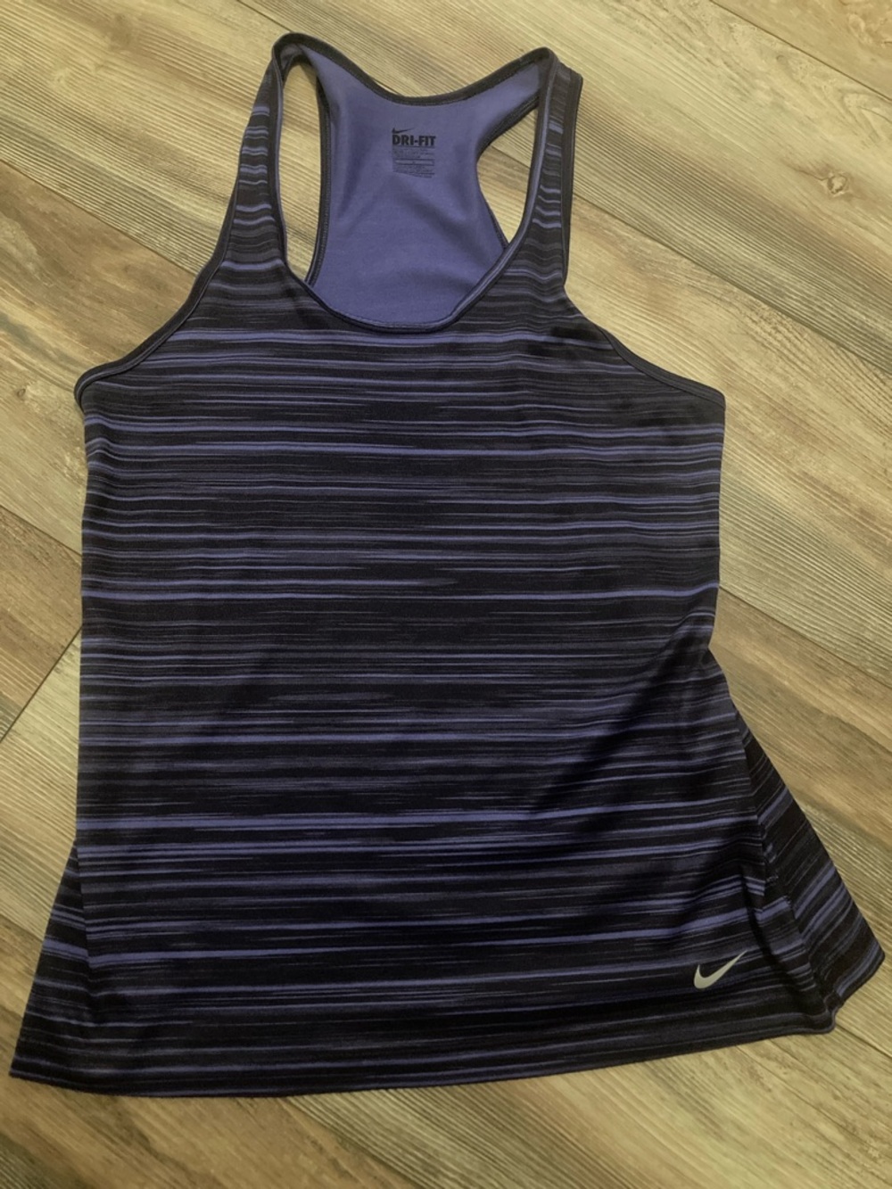 Nike Dri-Fit Women’s Purple Black Striped Racerback Tank Women’s Size M